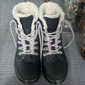 Dr. Martens Black Leather Boots with Patterned Laces